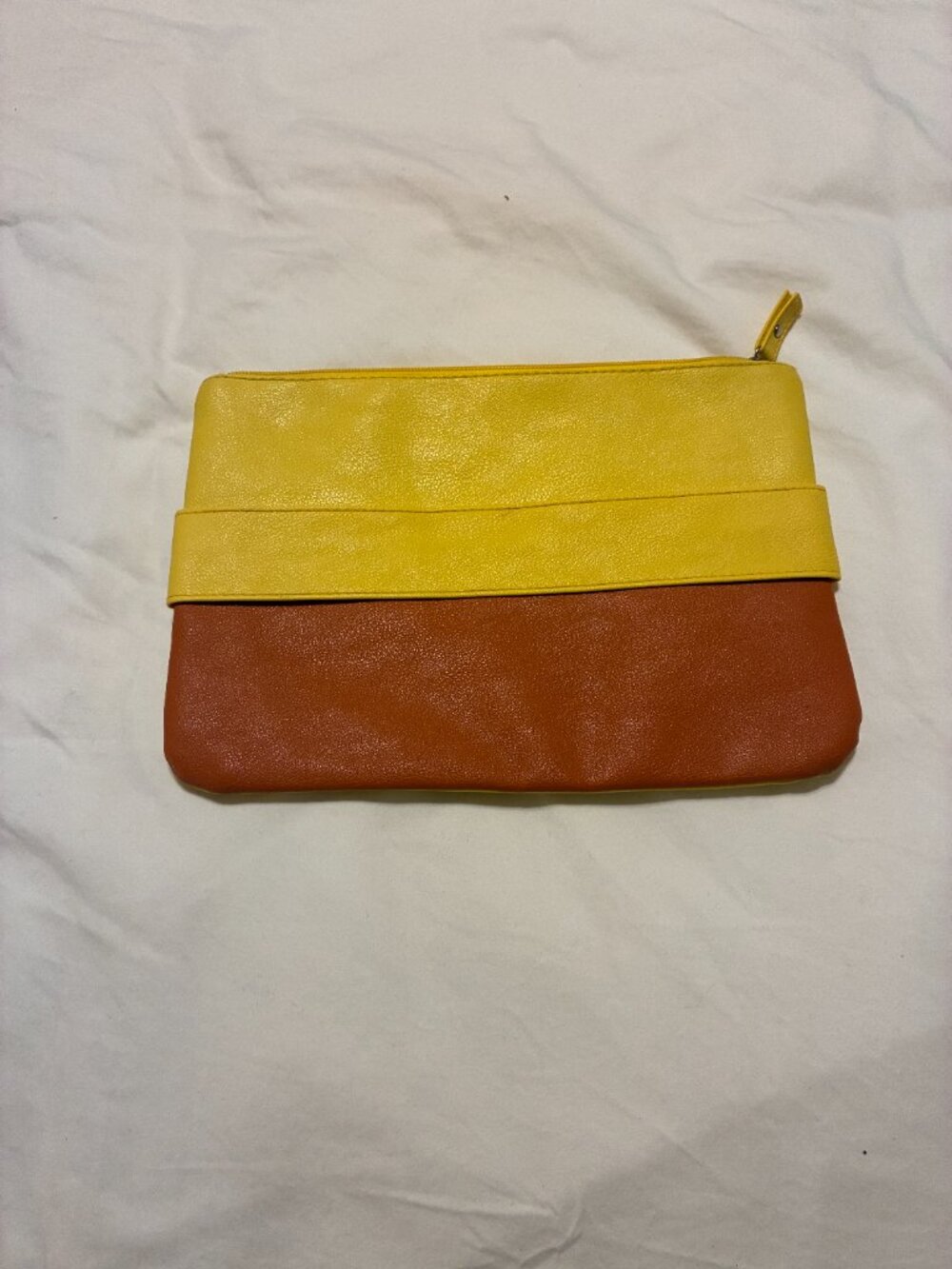 Yellow and Tan Badiya Faux Leather Large Clutch